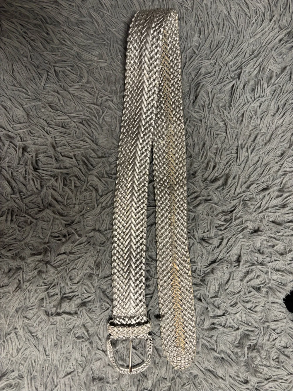 Y2K Braided Metallic Silver Waist Belt with Buckle